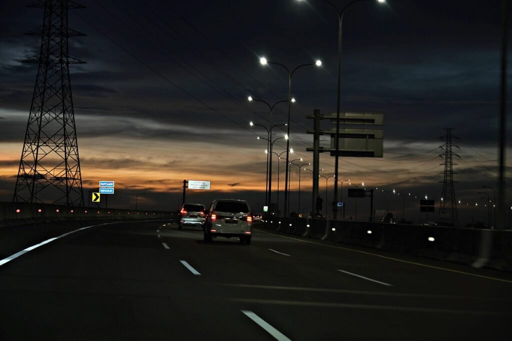 sunset hour, golden time, night traffic, toll road, toll road, toll road, toll road, toll road, toll road