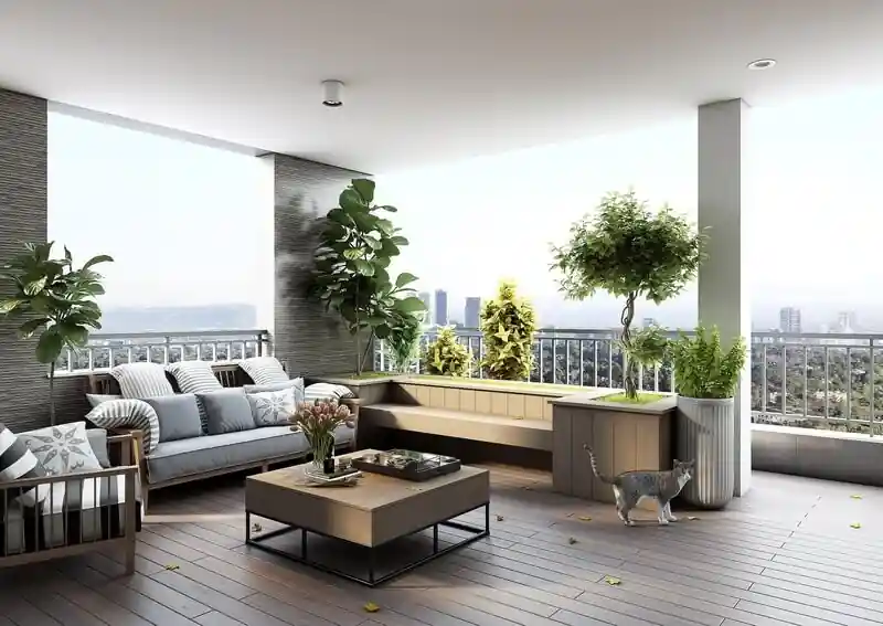 Muebles de terraza baratos sofá gris ático urbano
