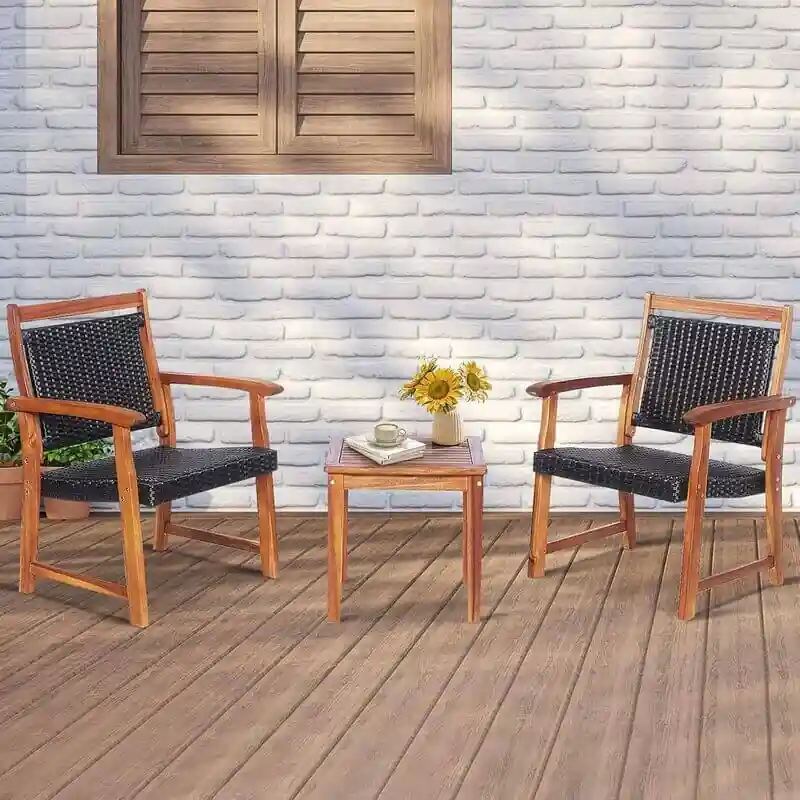 Muebles para terraza pequeña madera dos sillas
