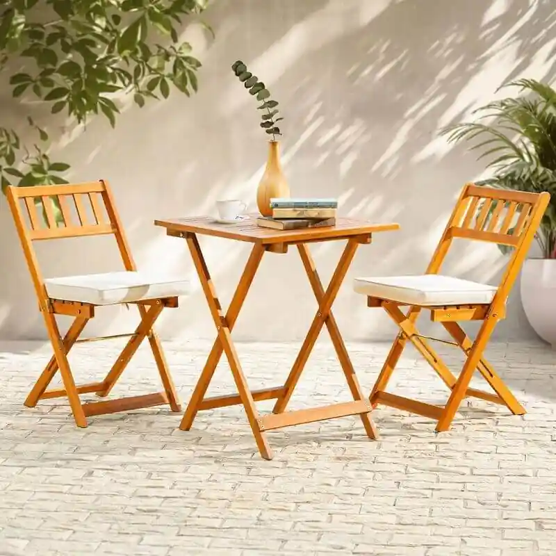 Conjunto plegable madera sillas mesa terraza compacta
